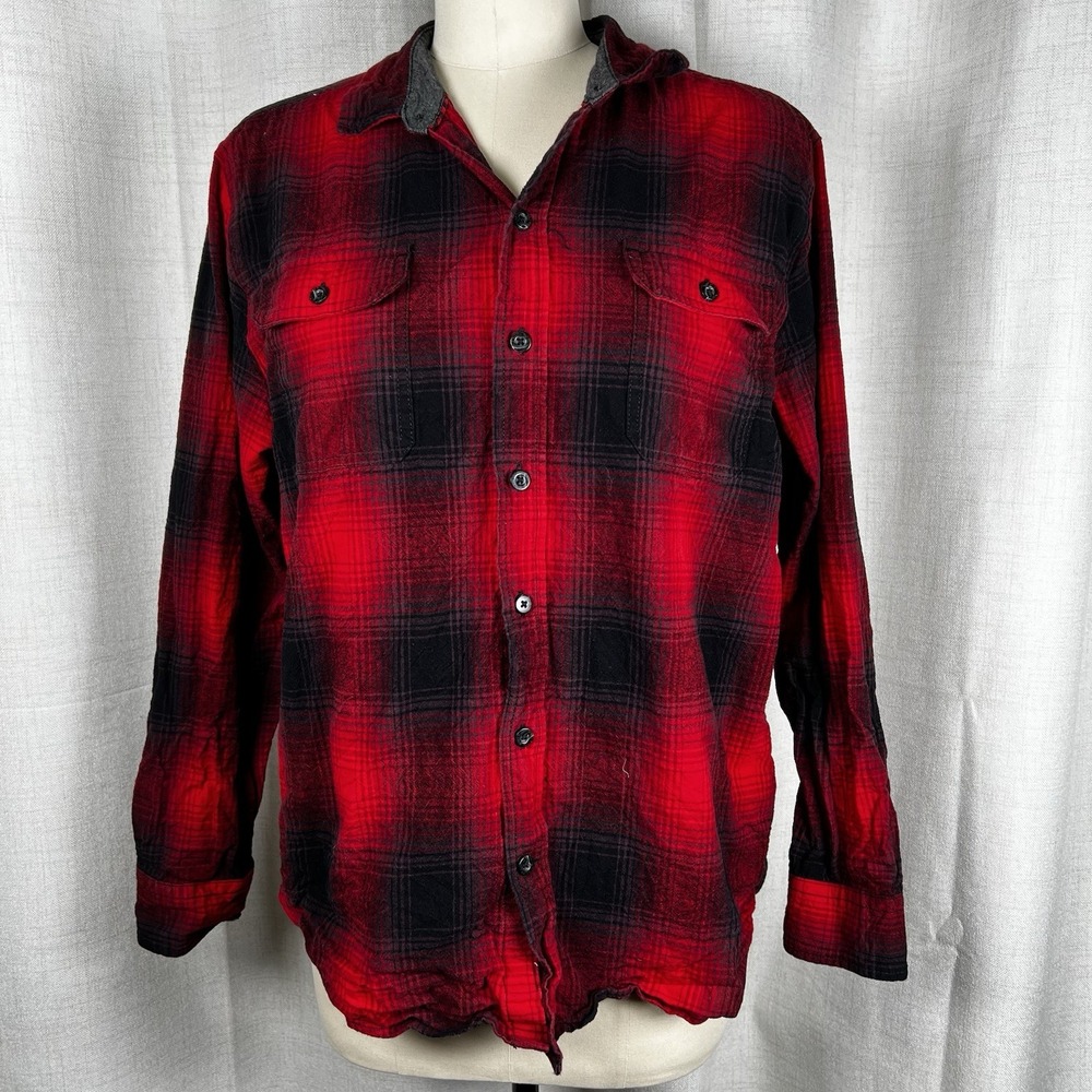 Woolrich Men's XL Heavyweight Flannel Long Sleeve Shirt Buffalo Plaid Black Red